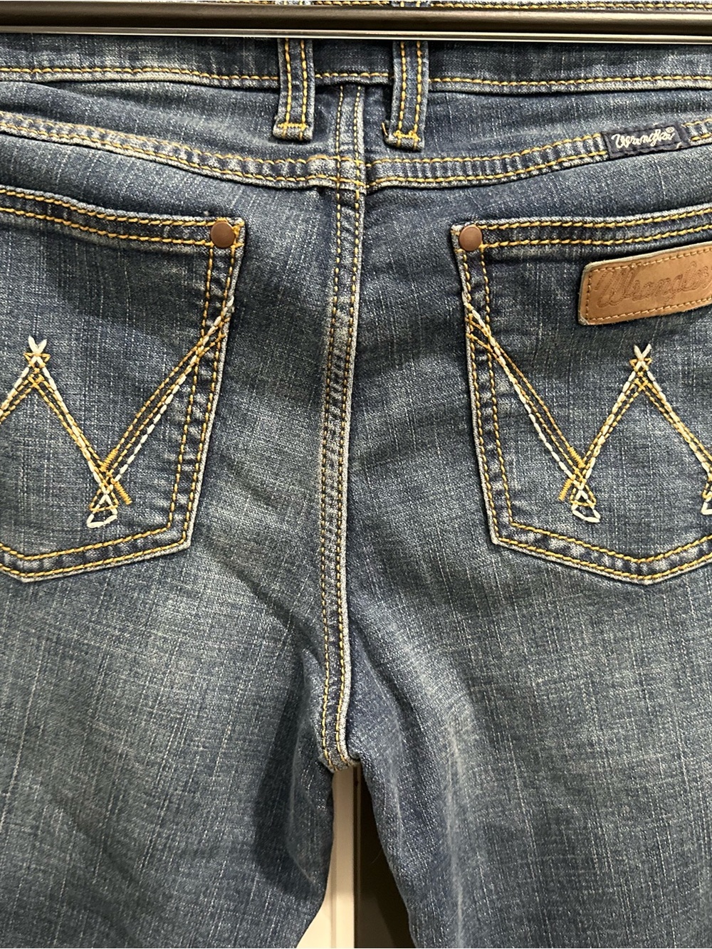 Wrangler Women's Blue Boot Cut Jeans with Yellow Stitching